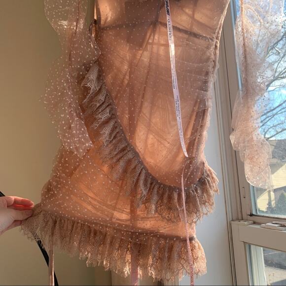 HOUSE OF CB/ Sorrel Blush Vintage Pink Polka Dot Ruffle Frill Lace Mini Dress - Picture 5 of 16